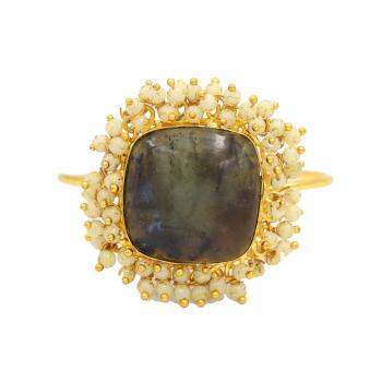 Gold Plated Labradorite Pearl Stone Seated Bracelet - Mystical Beauty and Timeless Elegance